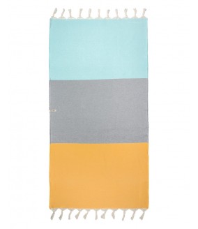 Tkany ręcznik bawełniany z Grecji, żółto-szary, 100% grecka bawełna z recyklingu, 90 x 170 cm, sauna, joga, spa, hammam