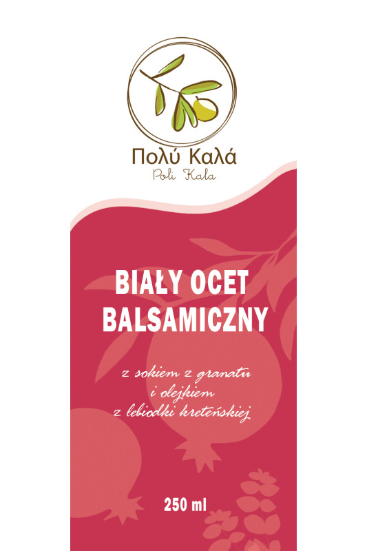 BIAŁY OCET BALSAMICZNY z syropem z granatu i olejkiem z lebiodki kreteńskiej (diktamo), 250 ml