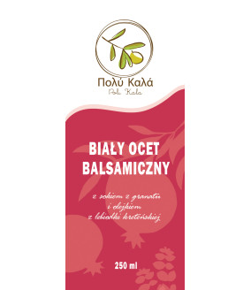 BIAŁY OCET BALSAMICZNY z syropem z granatu i olejkiem z lebiodki kreteńskiej (diktamo), 250 ml