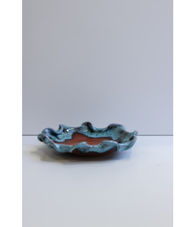 Talerz Fala mały "Czerwień z niebieskim''. Ręcznie robiona ceramika z Krety, 700