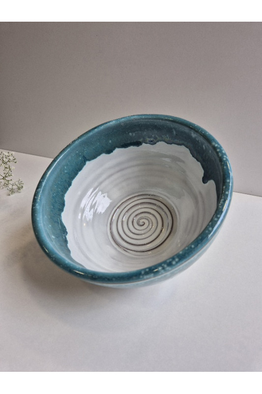 Miska mała prosta "Biel z turkusem''. Ręcznie...