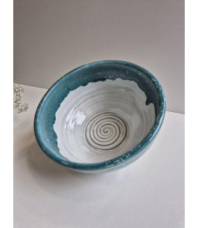 Miska mała prosta "Biel z turkusem''. Ręcznie robiona ceramika z Krety, 984