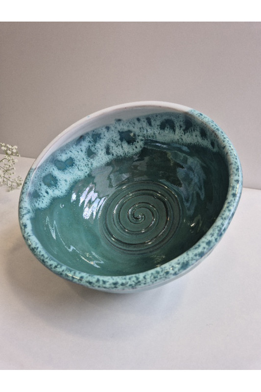 Miska mała prosta "Turkus z bielą''. Ręcznie...