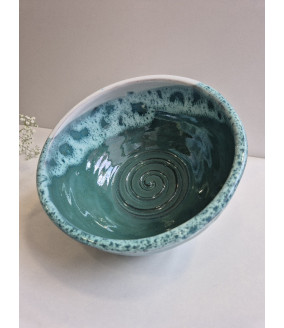 Miska mała prosta "Turkus z bielą''. Ręcznie robiona ceramika z Krety, 987