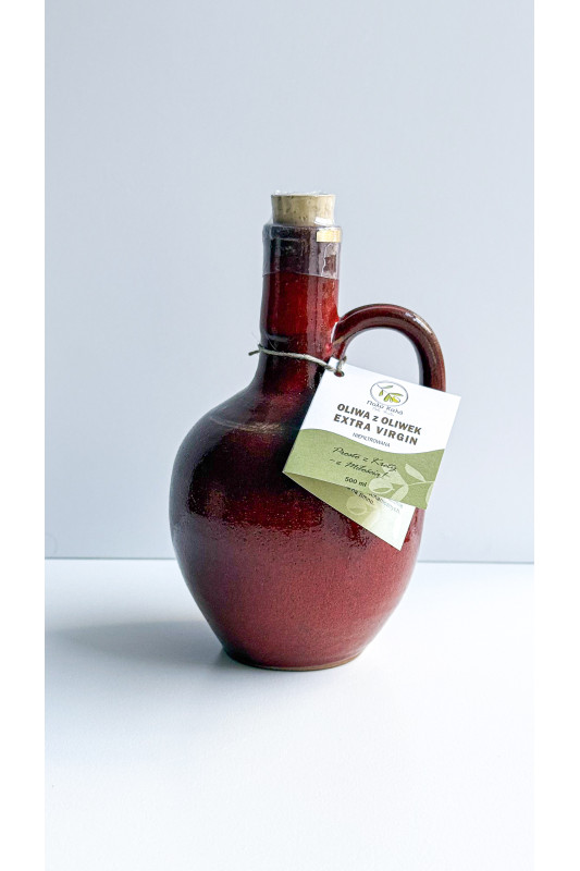 Niefiltrowana Oliwa Extra Virgin Poli Kala w ceramicznej butelce - czerwony, zbiór 2025, LIMITOWANA, 500 ml