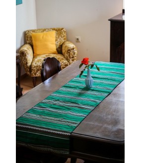 Tkany bieżnik tradycyjny z Krety, zielone paski, 45 cm x 210 cm