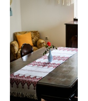 Tkany obrus z Krety polikala, ręcznie robiony obrus, ręcznie tkany tradycyjny obrus z Krety, z Grecji bieżnik