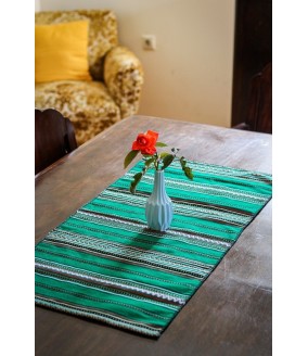 Tkany bieżnik tradycyjny z Krety, zielone paski, 45 cm x 110 cm