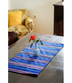 Tkany bieżnik tradycyjny z Krety, niebieskie paski, 45 cm x 110 cm