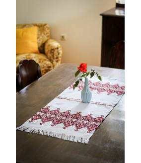 Tkany obrus z Krety polikala, ręcznie robiony obrus, ręcznie tkany tradycyjny obrus z Krety, z Grecji bieżnik